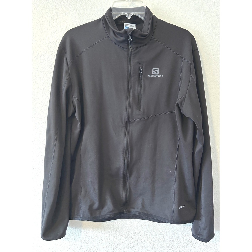 Salomon Full‎ Zip Performance Gorpcore Jacket Black Hiking Running Mid Layer L